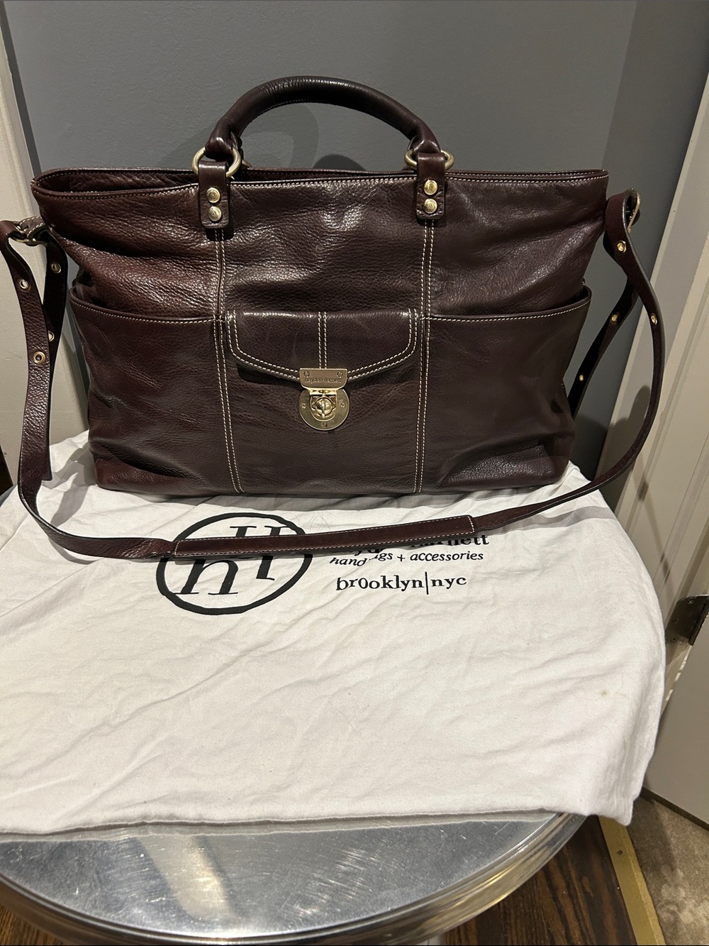 Hayden Harnett Leather Briefcase Tote - Dark Brown